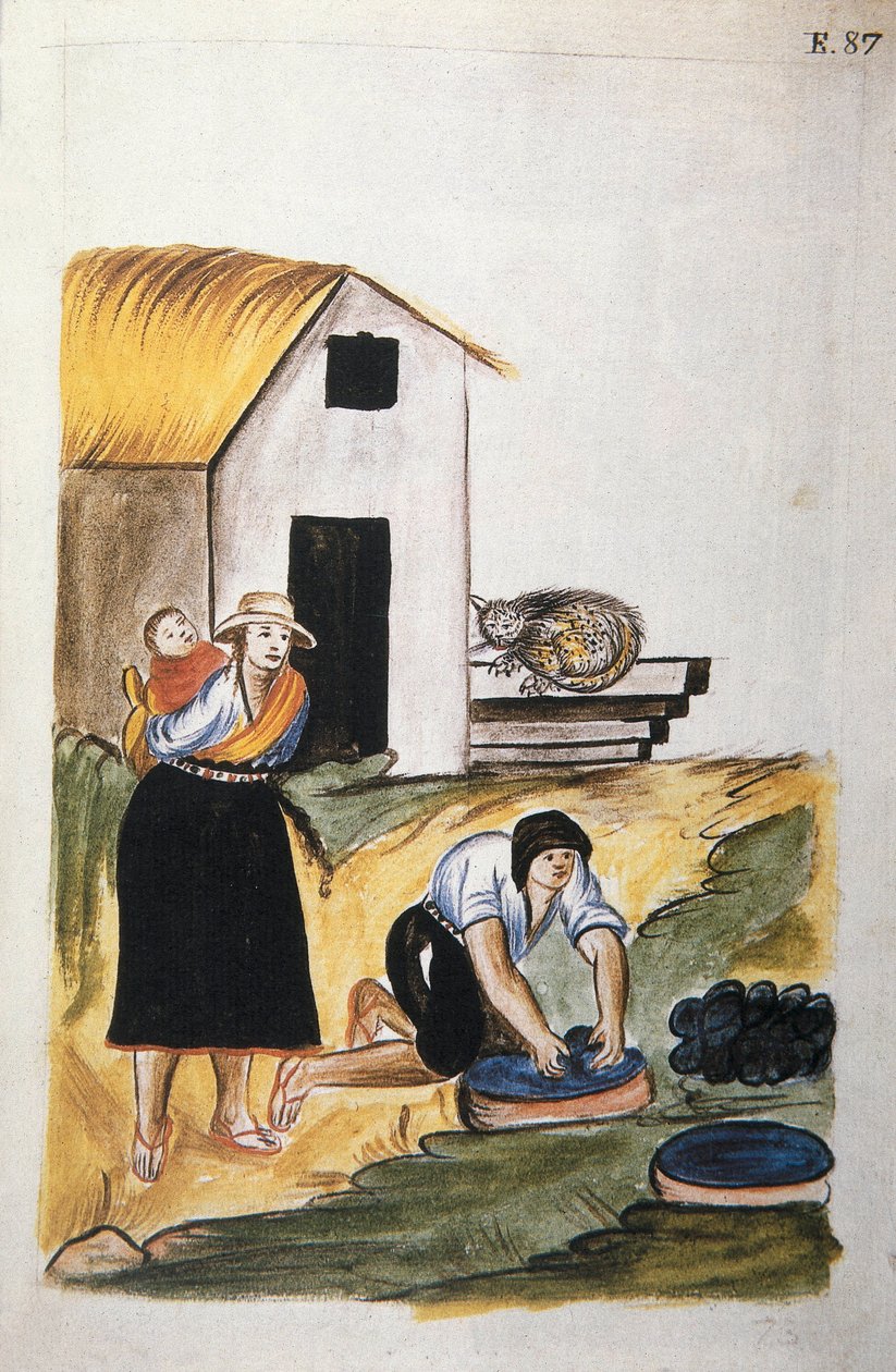Barwienie wełny, z książki „Trujillo of Peru” lub „Codex Martinez Companion”, autorstwa Baltazara Martineza Companion i Bujandy, biskupa Trujillo (1782-1785) autorstwa Unknown artist