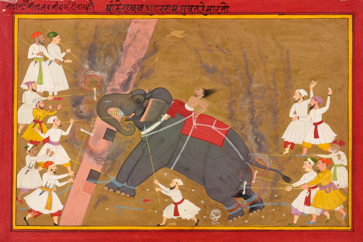 Słoń Khanderao Bahadur zabija Sham Mahavat autorstwa Unknown artist