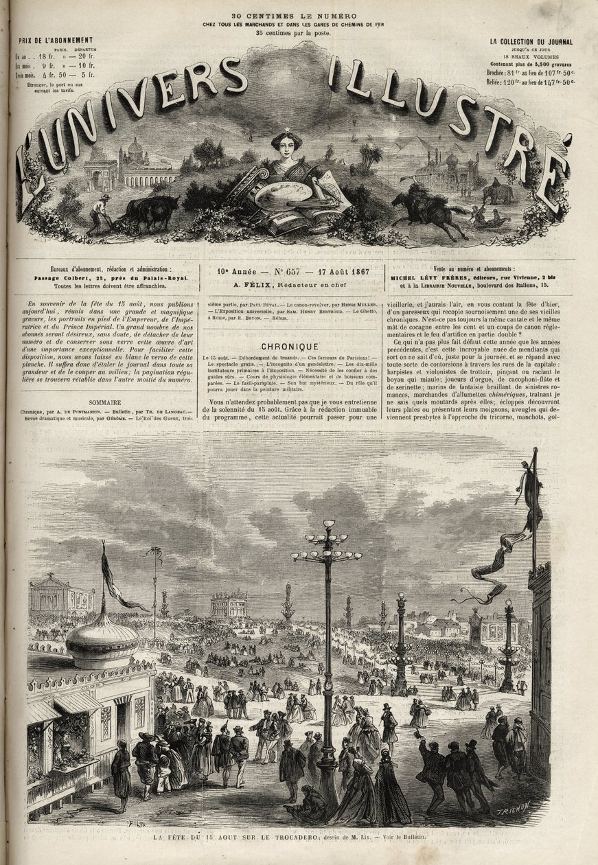 Święto 15 sierpnia 1867 na Trocadero w Paryżu - Znakomity wszechświat 1867 autorstwa Unknown artist