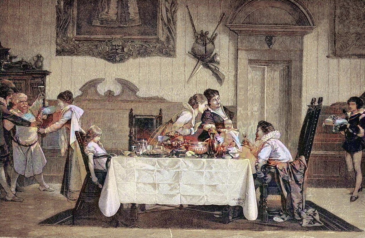 Pierworodny męski potomek, położna, pokazuje nowonarodzonego syna pozostałym członkom rodziny autorstwa Unknown artist