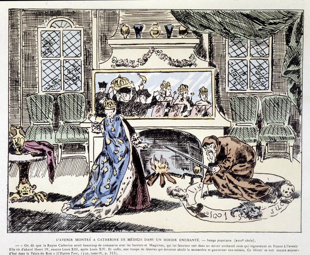 Przyszłość ukazana Katarzynie Medycejskiej (Caterina de Medici) w zaczarowanym lustrze - Popularny wizerunek XVIII wieku autorstwa Unknown artist