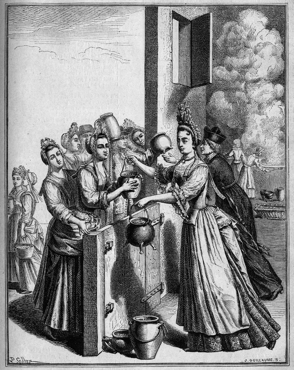 Pomoc zupy w Paryżu podczas głodu 1709 r. Rysunek Selliera, wg XVIII-wiecznej ryciny. autorstwa Unknown artist