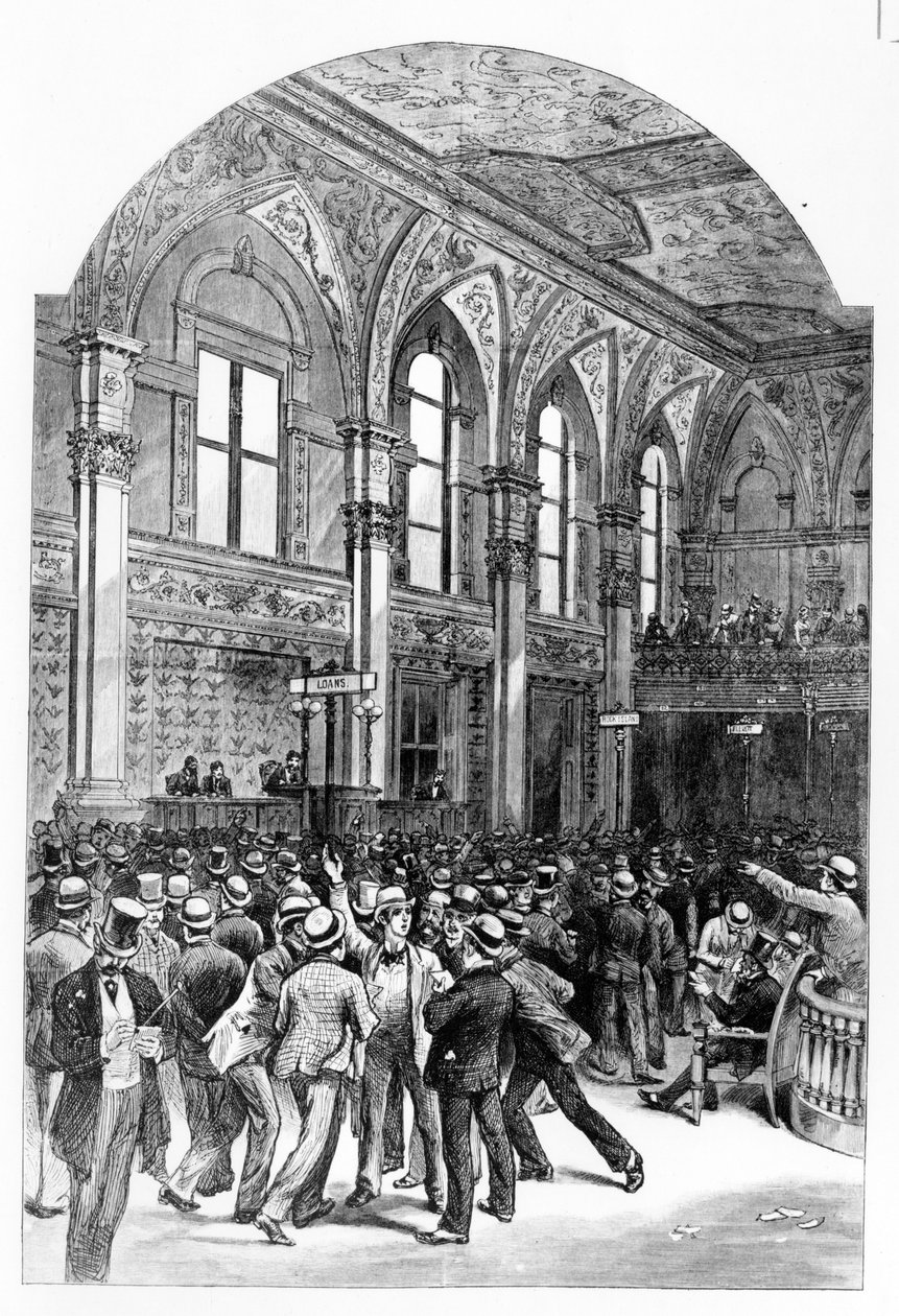 Wnętrze giełdy nowojorskiej w 1881 roku. autorstwa Unknown artist