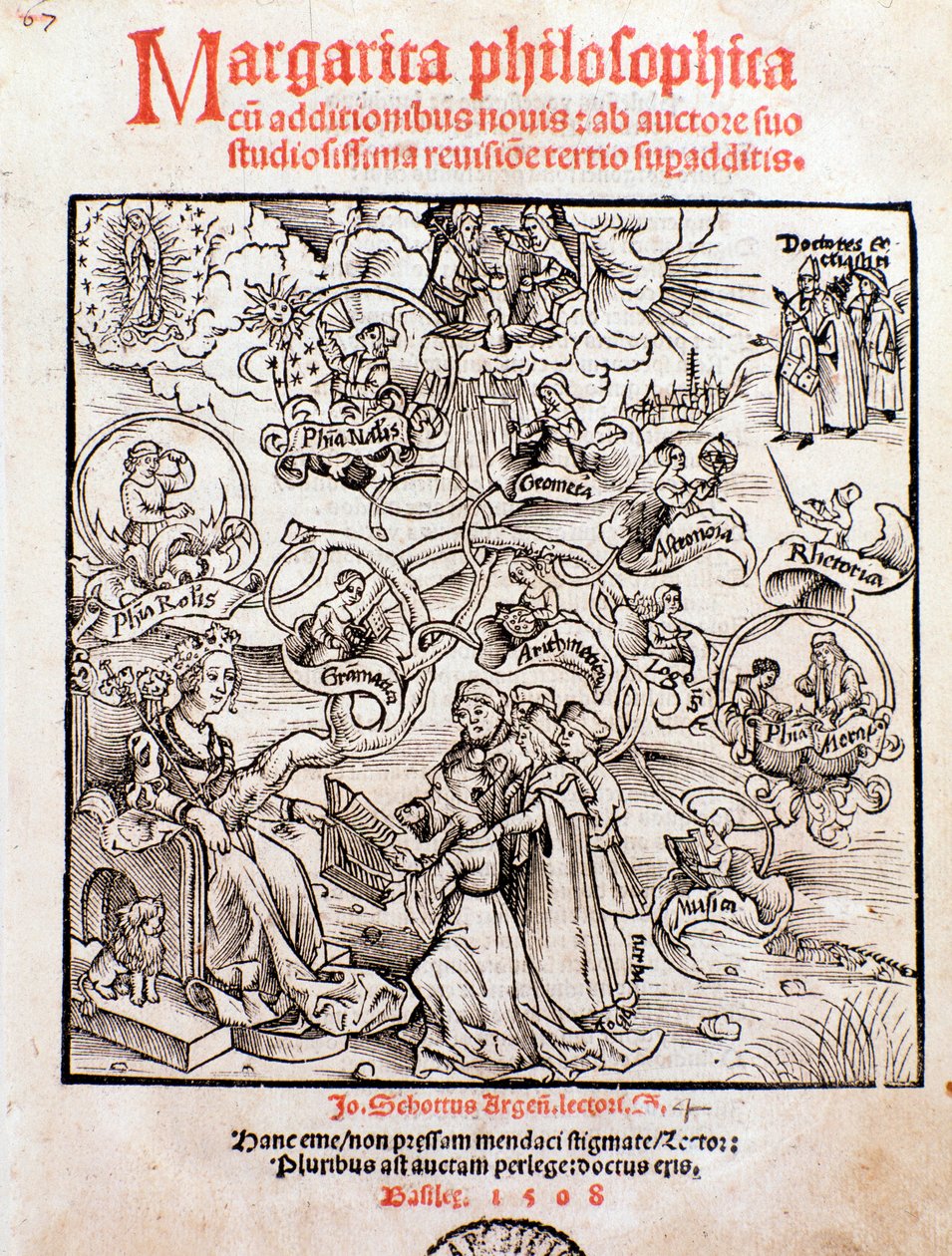 Sztuki wyzwolone: Trivium (gramatyka, logika i retoryka) i quadrivium (arytmetyka, geometria, muzyka i astronomia) (rytownictwo autorstwa Unknown artist