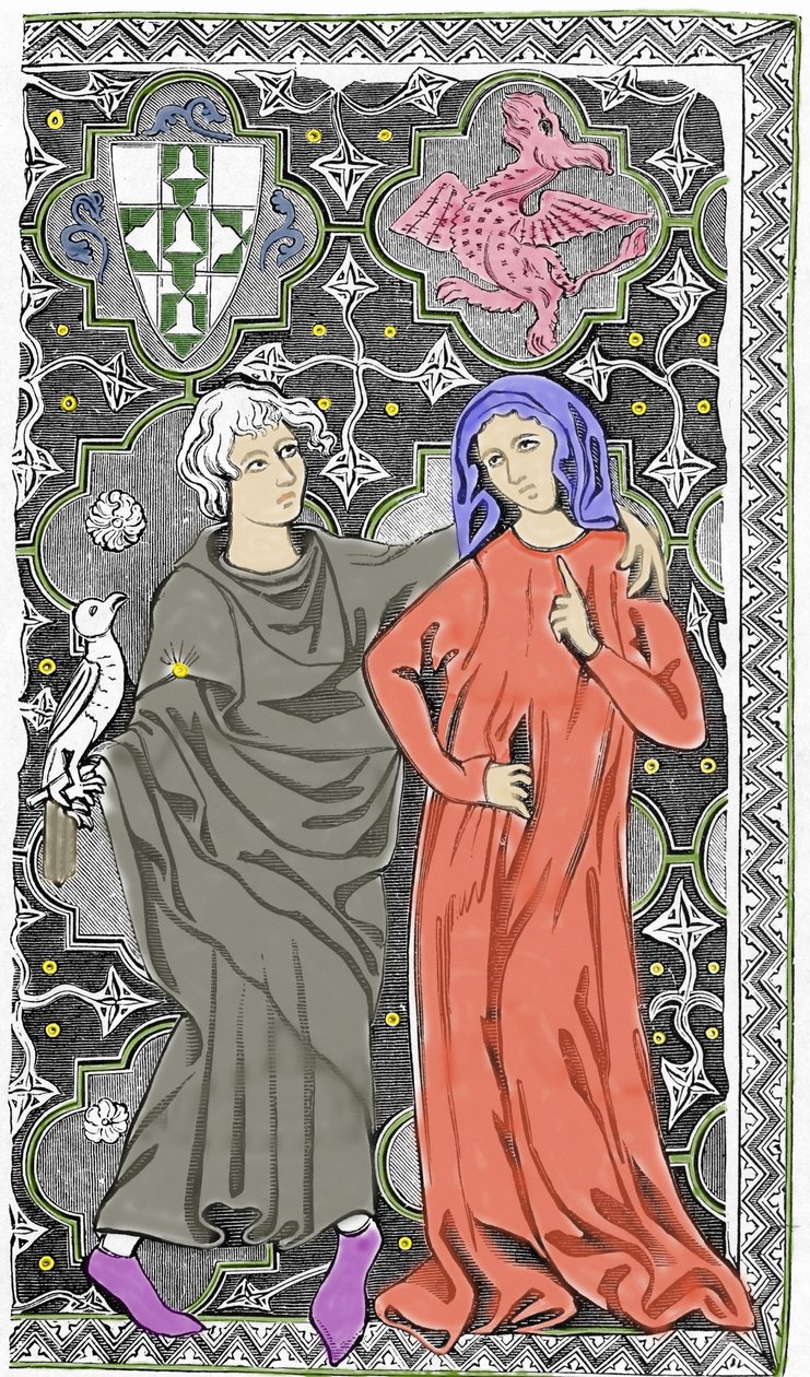 Mag Merlin Zaklinacz spotyka wróżkę Viviane w lesie Broceliande. Reprezentacja rękopisu e-mail z Limoges z początku XV wieku. 19 wiek. autorstwa Unknown artist