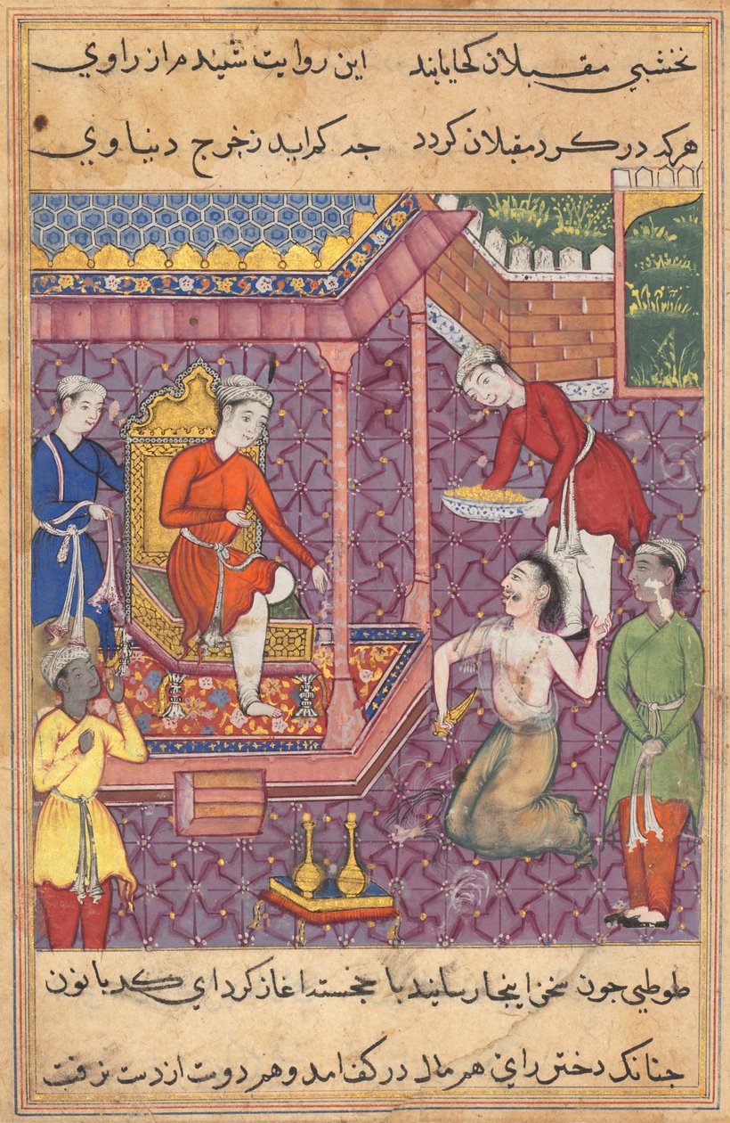 Mag przebrany za Brahmana powraca, by odebrać swoją „synową” od Tutinamy (Opowieści papugi): Trzydziesta piąta noc autorstwa Unknown artist