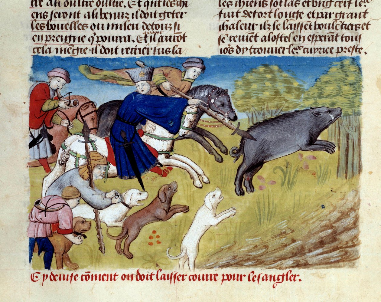 Miniaturowe polowanie na dzika z „Księgi łowieckiej” Gastona III Phoebusa, hrabiego Foix, Lorda Bearn (1331-1391) autorstwa Unknown artist