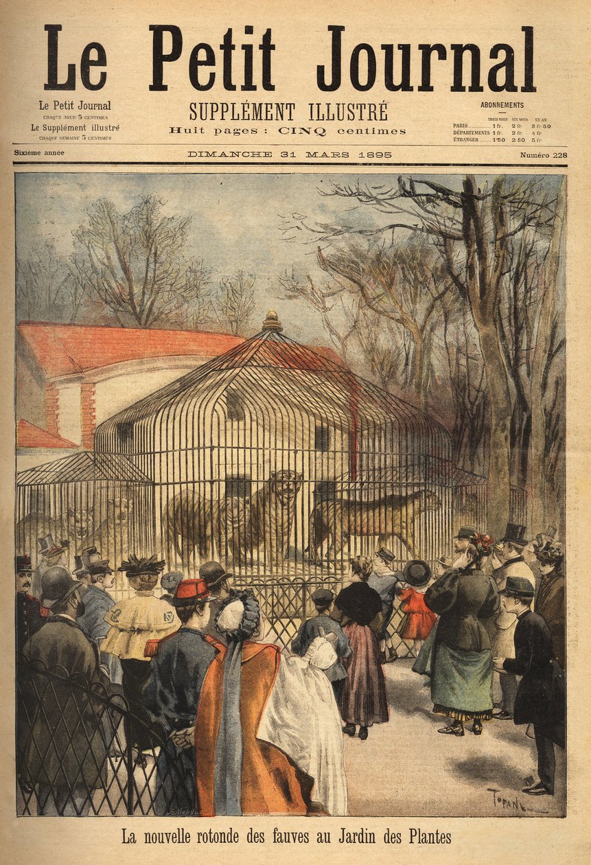 Nowa rotunda bestii w ogrodzie roślin w Paryżu. Grawer w „”Le petit journal”” 31.03.1895. Kolekcja Selvy. autorstwa Unknown artist