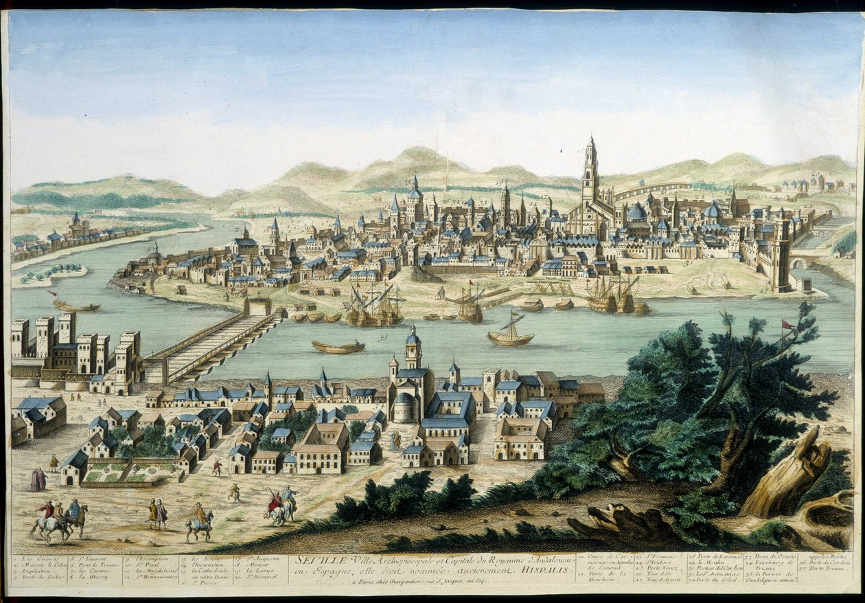 Port i miasto Sewilla - rycina z XVIII wieku. autorstwa Unknown artist