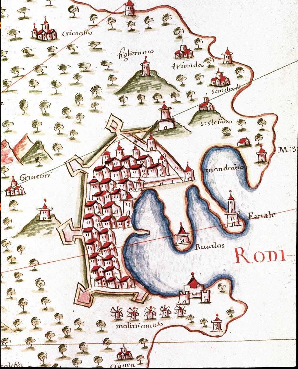 Port Rodos w Grecji (Szczegół portulanski Castellini autorstwa Unknown artist