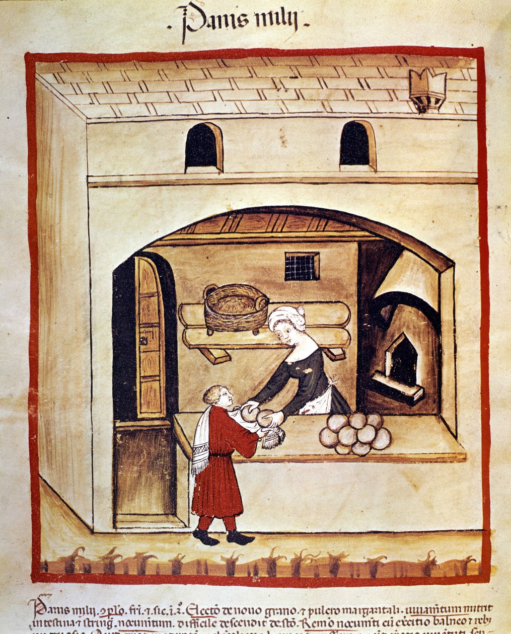 Przygotowanie chleba z kaszą jaglaną. Oświetlenie z doju medycyny i dietetyki „”Tacuinum sanitatis”” autorstwa Unknown artist