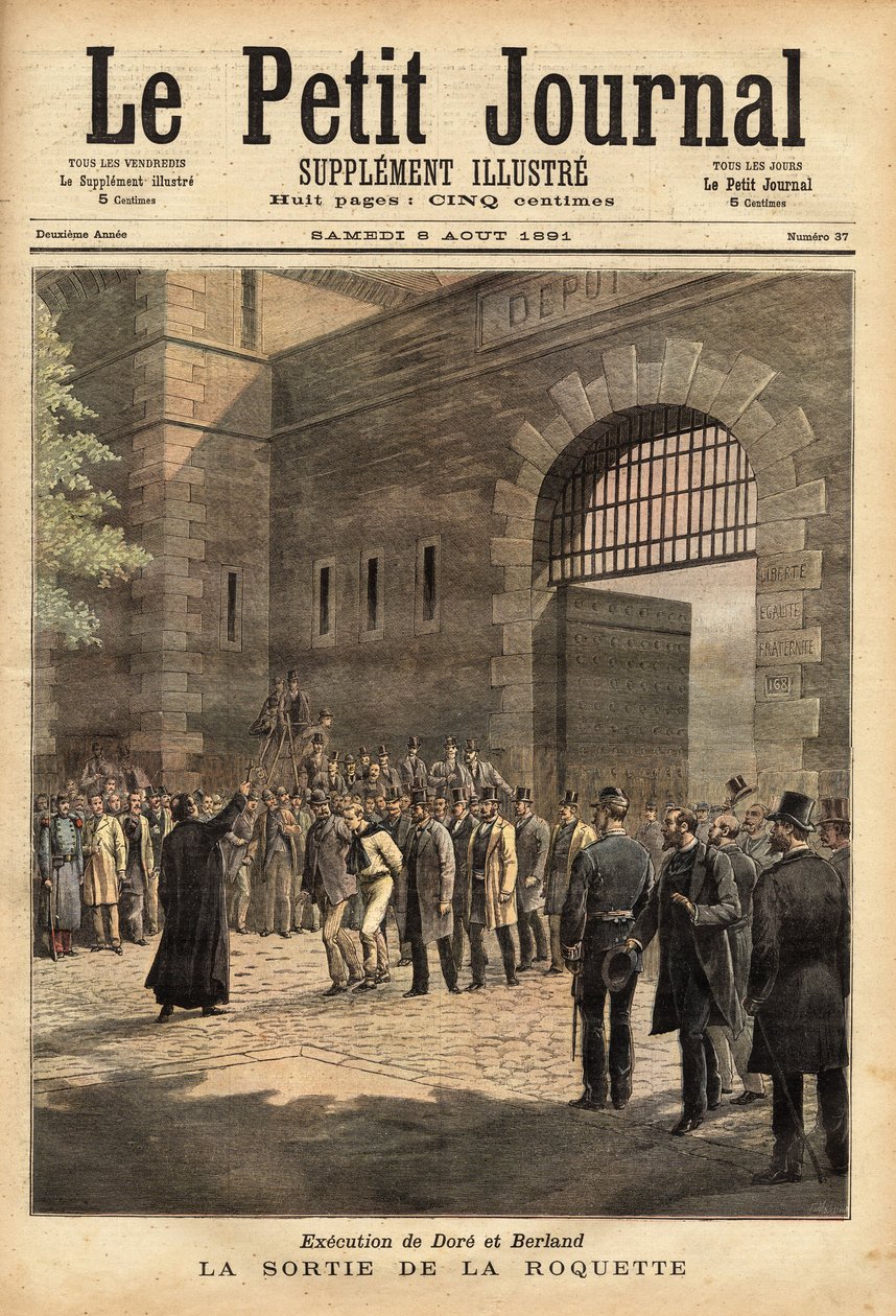 Zwolnienie paryskiego więzienia z rakiety 27 lipca 1891 r. skazali na śmierć przestępców Dore i Berlanda. Grawer „Henri Meyer w „Le petit journal”” 8.08.1891. Kolekcja Selvy. autorstwa Unknown artist