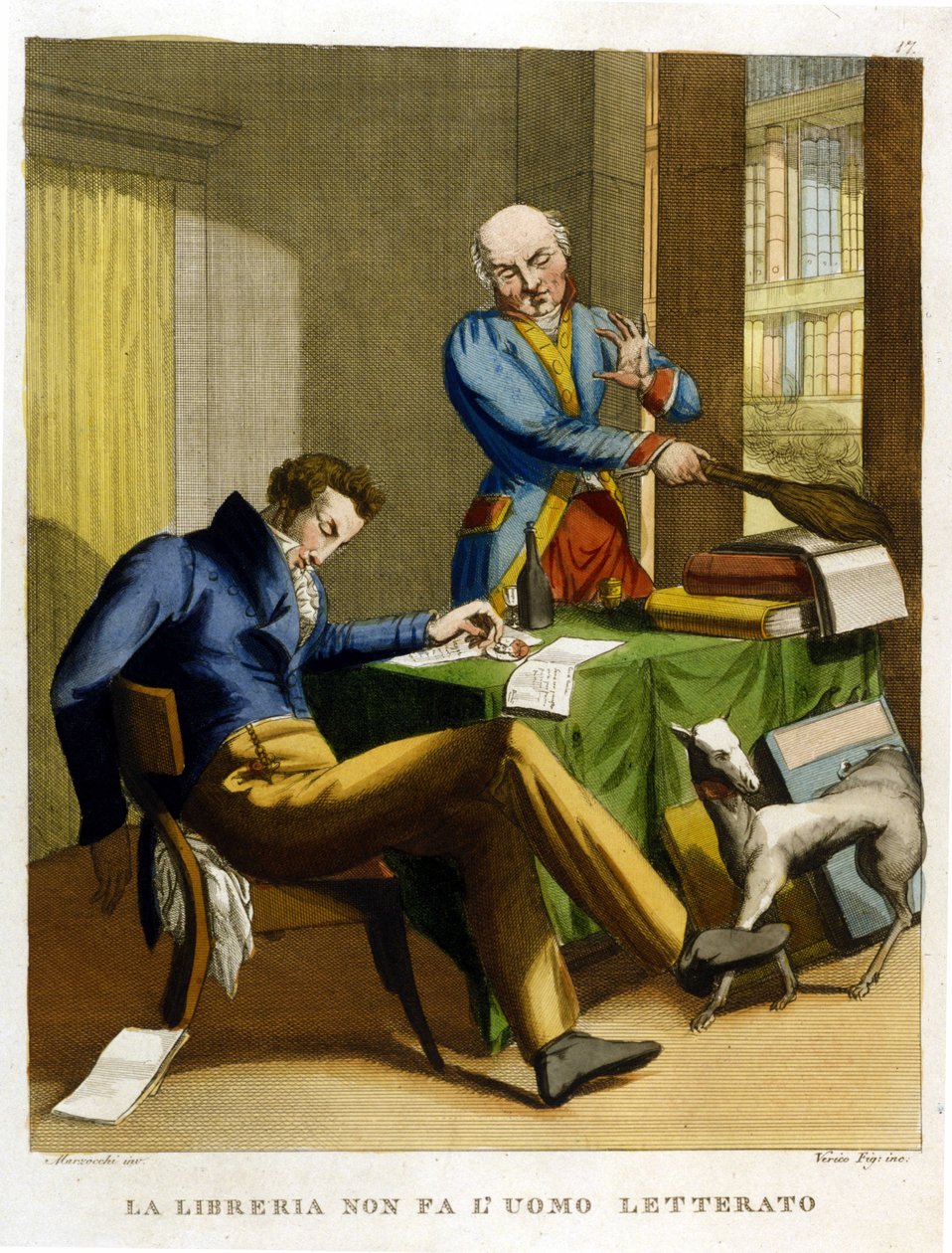 Powiedzenie: „Biblioteka nie każe człowiekowi kultywować”. Ilustracja ze zbioru przysłów z XVIII wieku. autorstwa Unknown artist