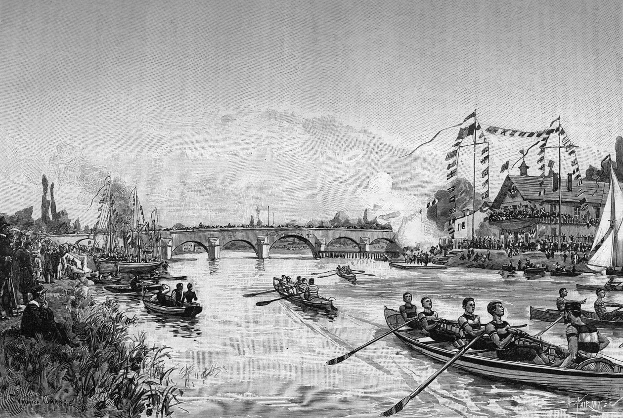 Regaty szkolne Joinville le Pont (Joinville-le-Pont), Ile de France. Grawerowanie w „” Dzienniku Młodzieży”” autorstwa Unknown artist