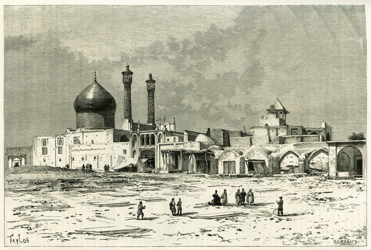 Grób Fatmy w Koum, wyryty przez Taylora, po fotografii, aby zilustrować historię „Persia, Chaldee i Susiane” w latach 1881-82, autorstwa Jane Dieulafoy (z domu Magre autorstwa Unknown artist