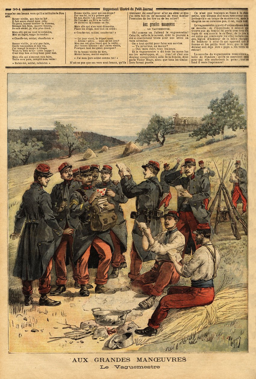 Waguemestre, wojsko odpowiedzialne za dystrybucję poczty do żołnierzy. Grawerowanie w „Le petit journal”” 23.09.1893. Kolekcja Selvy. autorstwa Unknown artist