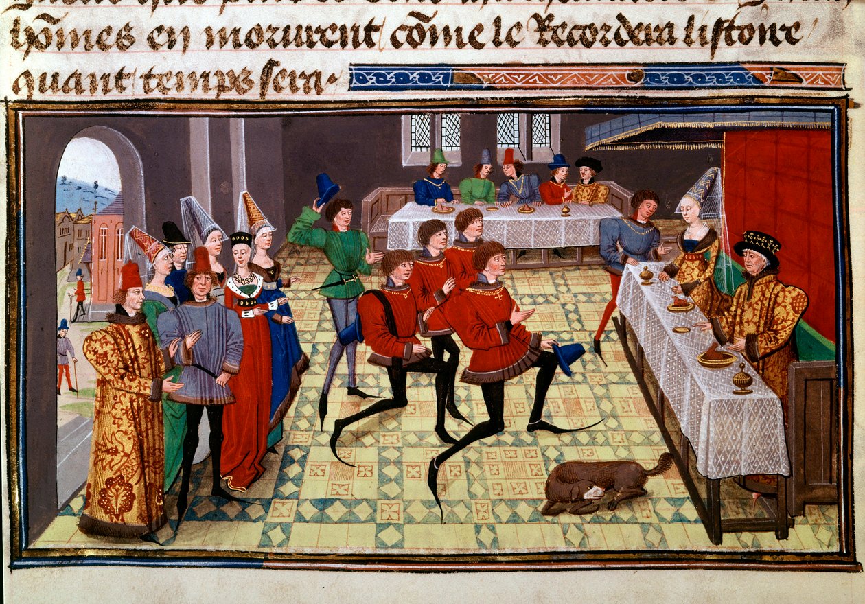 Bankiet weselny na weselu Clarisse, córki króla Yvona z Gaskonii i Renaud Miniature z rękopisu „Renaud de Montauban” lub „Les quatre fils Aymon” Loyset Liedet (czynny w latach 1448-1478). Ms. 5073. Biblioteka z XV wieku autorstwa Unknown artist