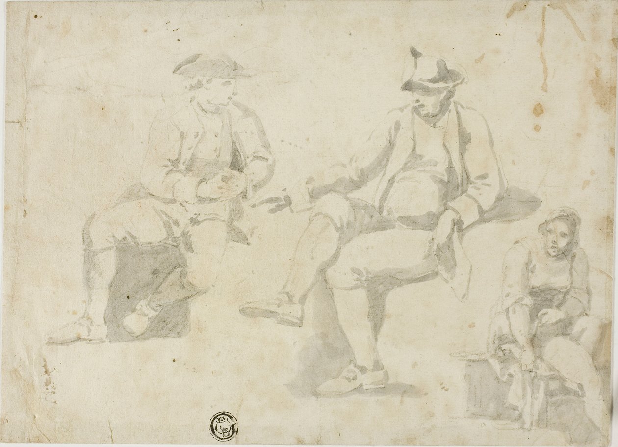 Trzy szkice siedzących postaci autorstwa Unknown artist