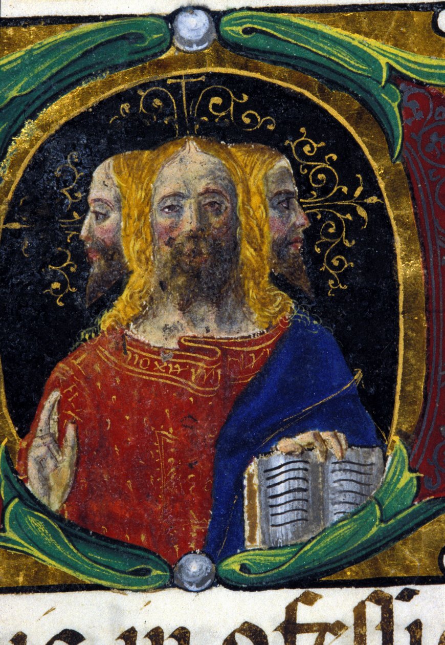 Trójca o trzech twarzach (3 głowy). Kodeks Carmosano autorstwa Unknown artist
