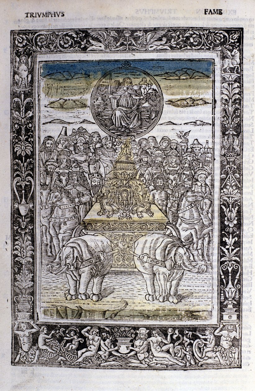 Triumf sławy Francesco Petrarca (Petrarca). Miniatury sd. Biblia Trivulziana, Mediolan. autorstwa Unknown artist