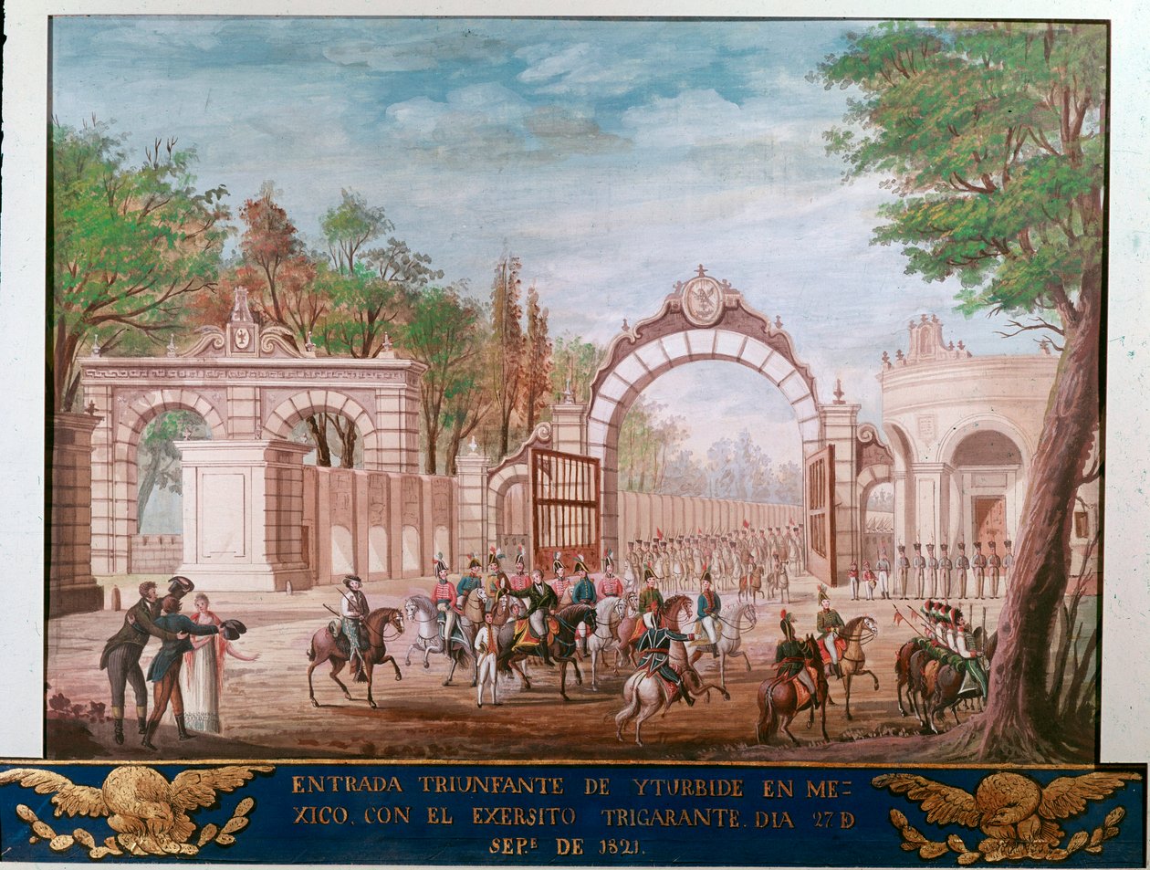 Triumfalne wejście Agustina Iturbide (1783-1824), pierwszego cesarza Niepodległego Meksyku, w Mexico City 7.09.1821 (Triumfalny wjazd pierwszego cesarza wolnego Meksyku Agustina Iturbide w Mexico City, 7 września autorstwa Unknown artist