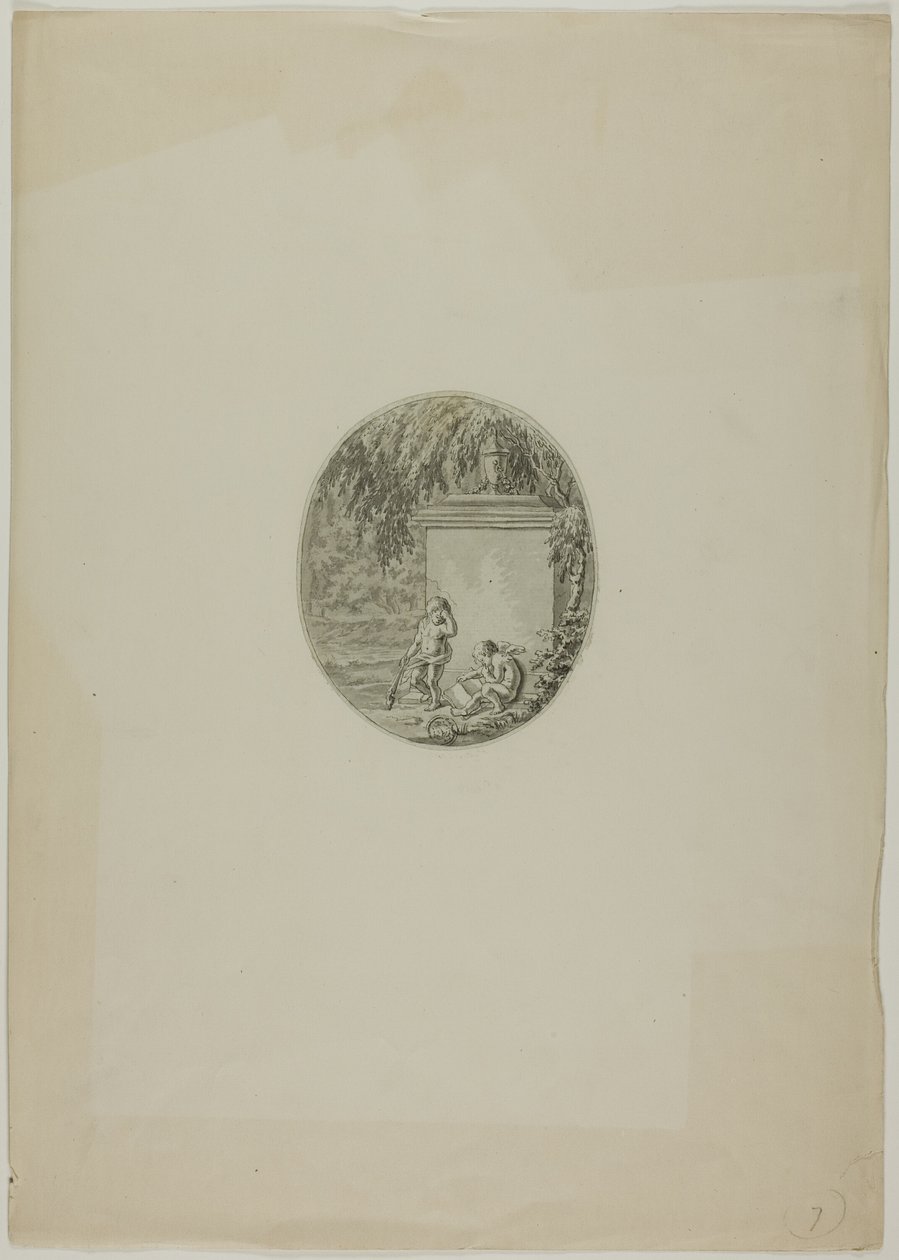 Dwa Putti przy pomniku nagrobnym autorstwa Unknown artist
