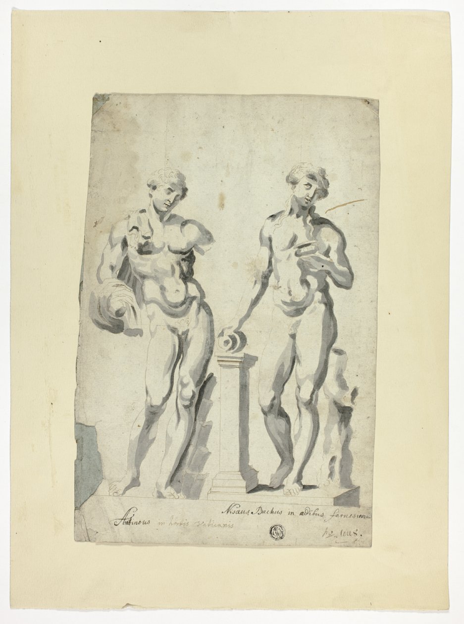 Dwie rzeźby: Antinous w Ogrodach Watykańskich i Nisaus Bacchus w Pałacu Farnese autorstwa Unknown artist