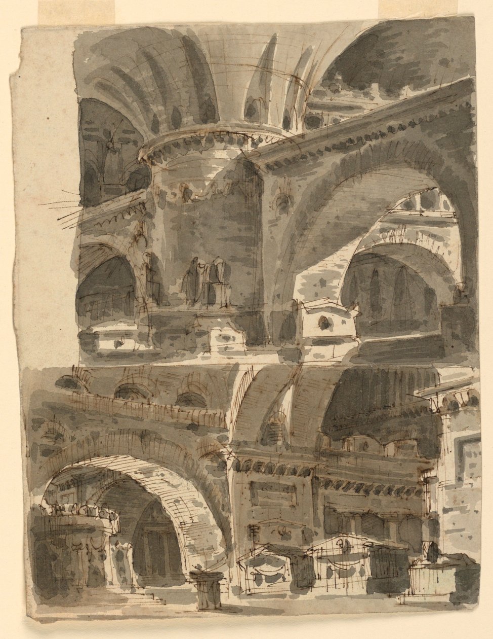 Dwie scenografie, wnętrza zabytkowych budynków autorstwa Unknown artist