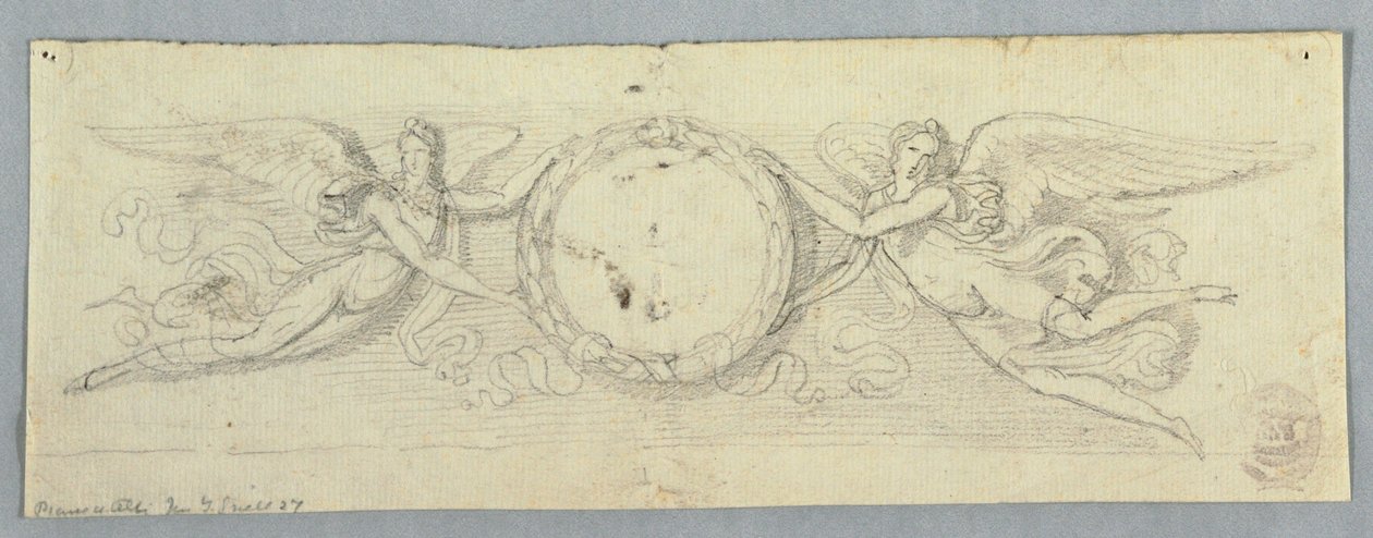 Dwóch skrzydlatych geniuszy z wieńcem laurowym autorstwa Unknown artist