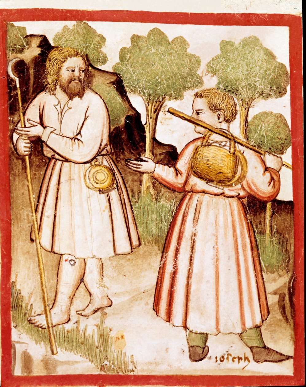 Dwóch miniaturowych pasterzy z kodeksu 212 (lub kodeksu padovano lub Biblii z Padwy) 1390-1400 Rovigo, Accademia dei Concordi autorstwa Unknown artist