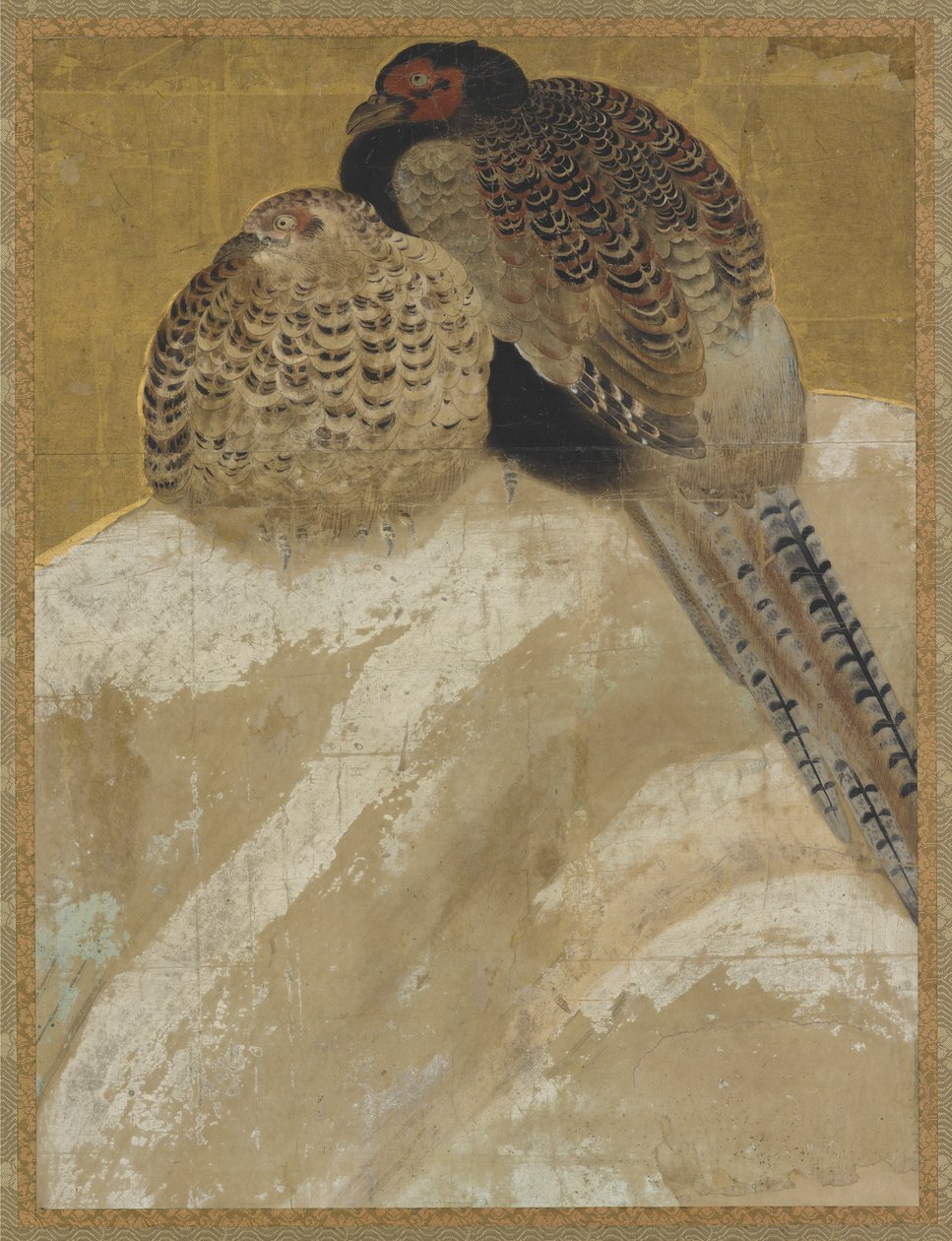 Dwa bażanty na śnieżnej skarpie autorstwa Unknown artist