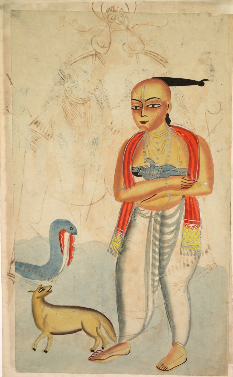 Vasudeva (Ojciec Kryszny) Uciekający z Kryszną spotyka kobrę i szakala (verso) autorstwa Unknown artist