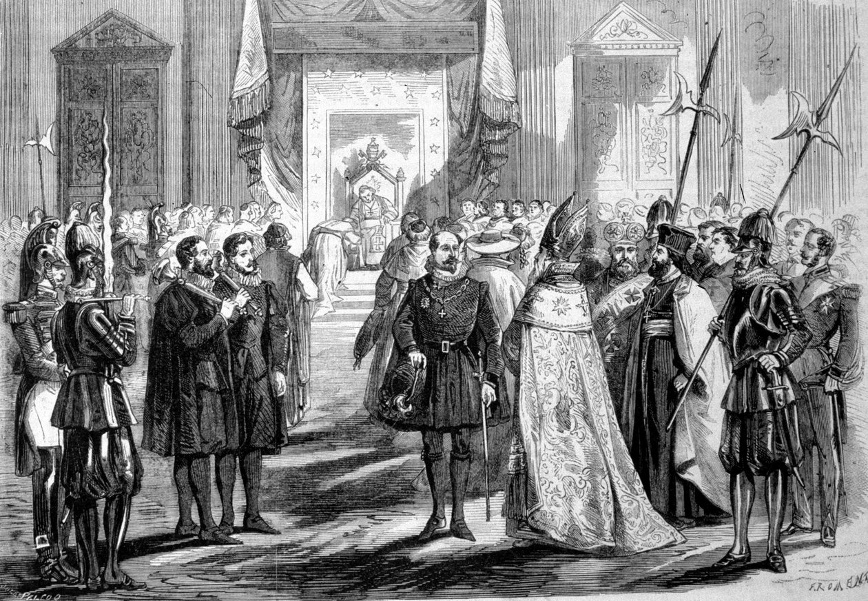 Sobór Watykański I Rzym. Papież udzielający audiencji Ojcu Soboru. 1869 autorstwa Unknown artist