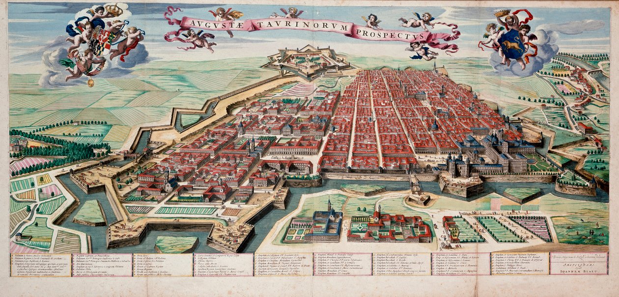 Widok i mapa miasta Turyn (Torino piemonte) w druku 1700 Coloree. autorstwa Unknown artist