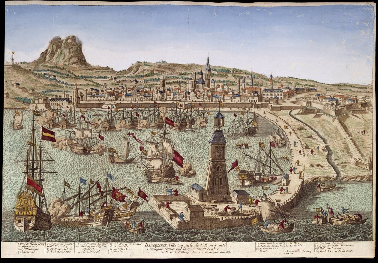 Widok na Barcelonę i jej port - widok optyczny autorstwa Unknown artist