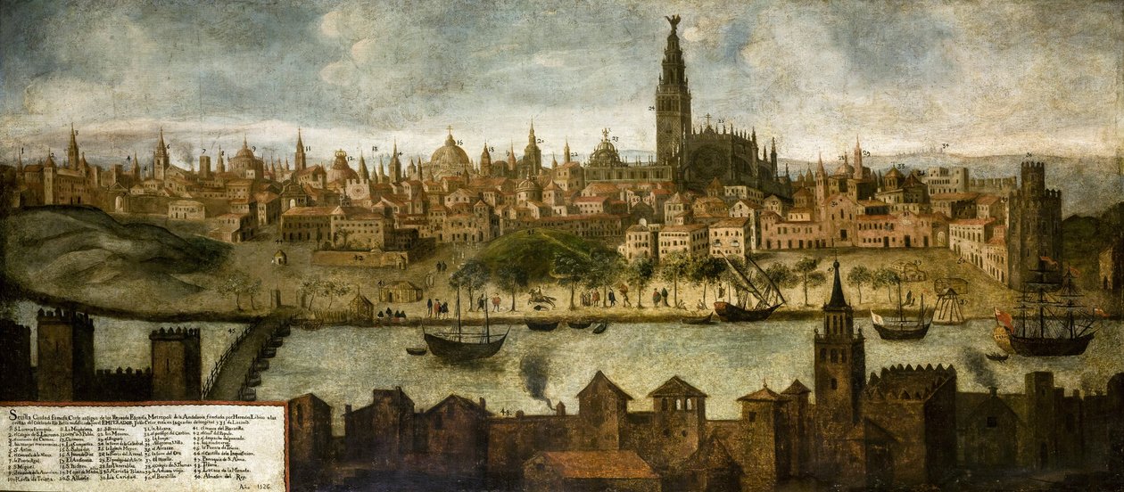 Widok Hispalis (Sewilla), Anonimowy. Olej na płótnie, format : 108x242 autorstwa Unknown artist