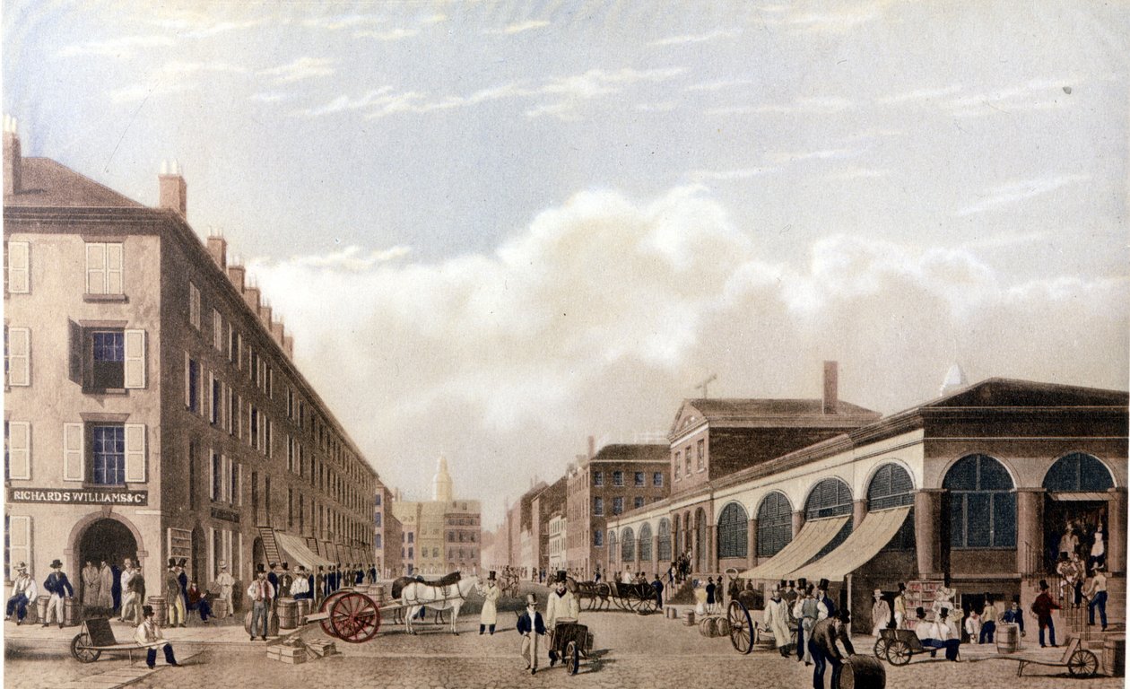 Widok na Nowy Jork: Rynek przy Fulton Street. Litografia SD około połowy XIX wieku. autorstwa Unknown artist