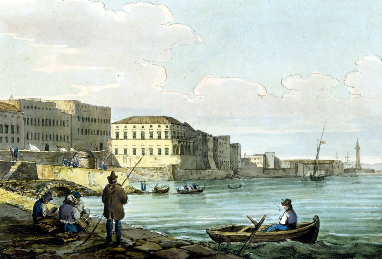 Widok Santa Lucia, Neapol. Akwarela około 1850 roku. autorstwa Unknown artist