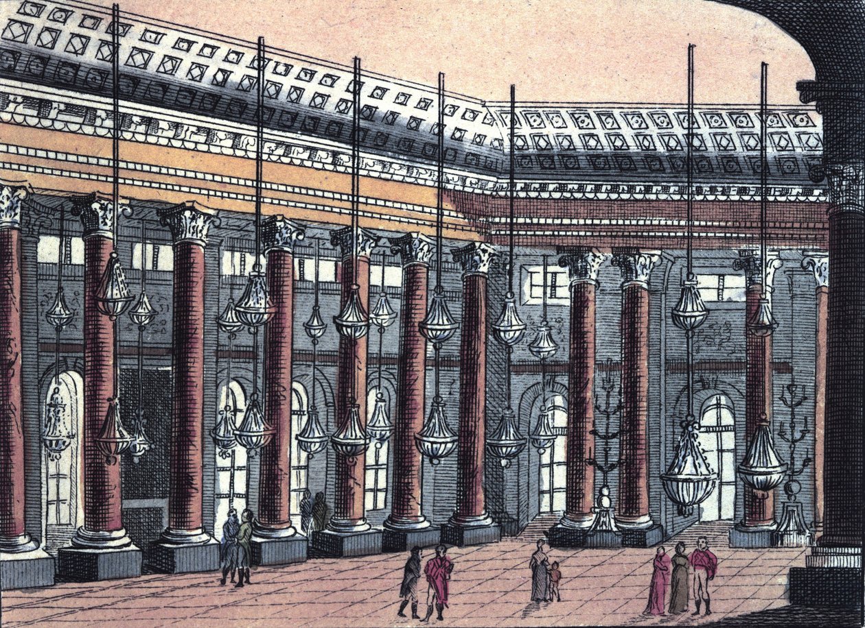 Widok sali ceremonialnej zamku Schonbrunn, dawnej rezydencji austriackiej rodziny cesarskiej, rycina z 1820 r. autorstwa Unknown artist