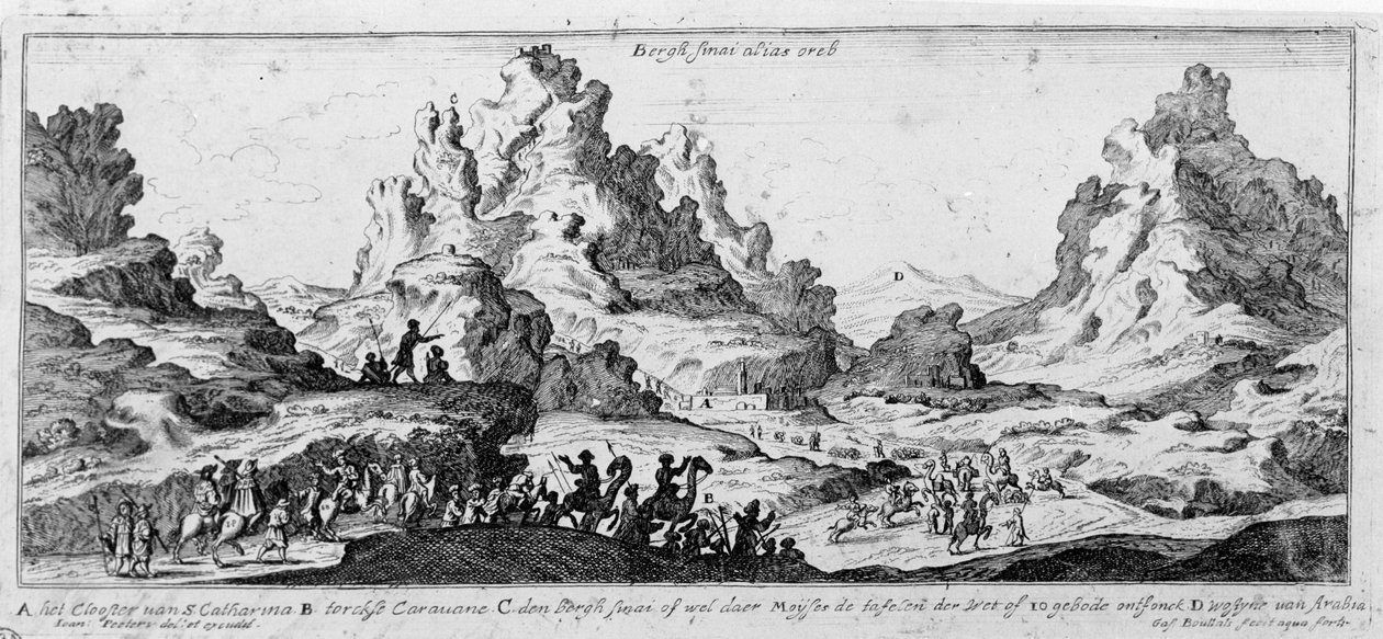 Widok na karawany na pustyni Synaj. Grawerowanie XVIII wieku. autorstwa Unknown artist