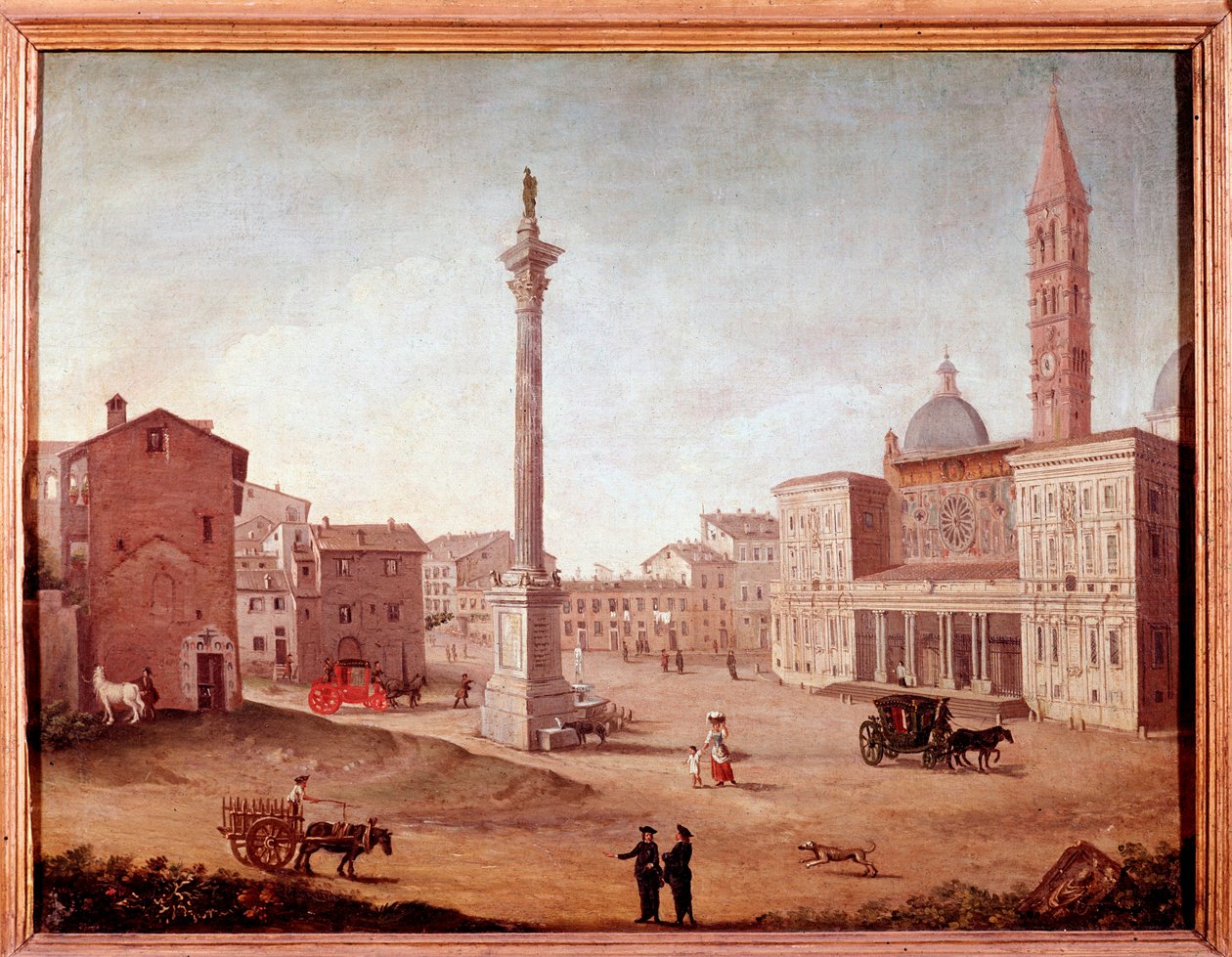 Widok na bazylikę Santa Maria Maggiore (Santa Maria Maggiore) w Rzymie Anonimowa akwarela. XVIII-wieczny Rzym, muzeum Rzymu autorstwa Unknown artist