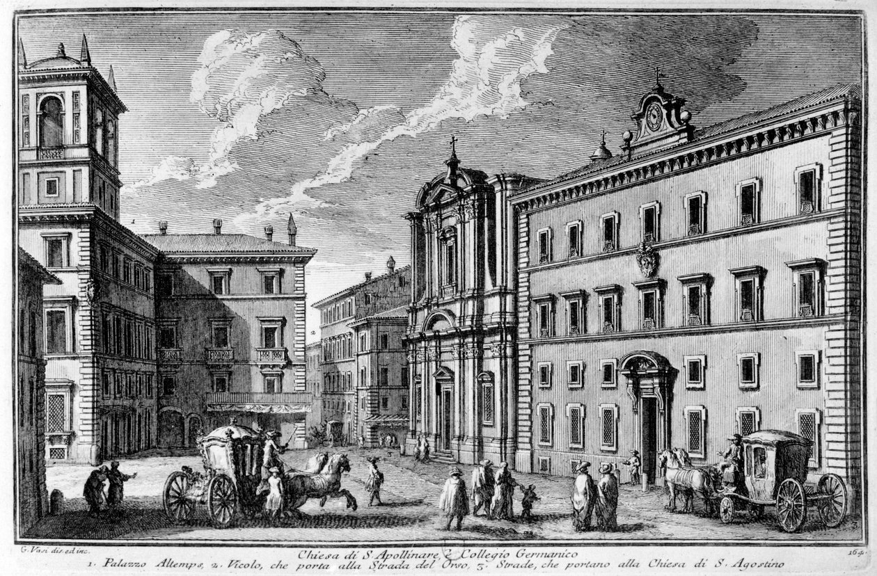 Widok kościoła św. Apolinarego i Kolegium Germańskiego (Collegio Germanico) w Rzymie pod koniec XVIII wieku. autorstwa Unknown artist