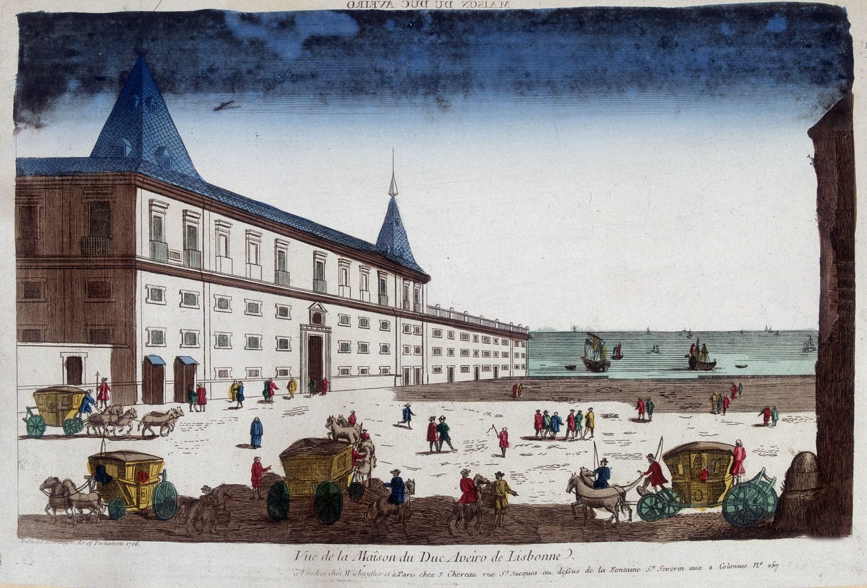 Widok domu księcia Aveiro w Lizbonie, Portugalia. Grawerowanie XVIII wieku. autorstwa Unknown artist