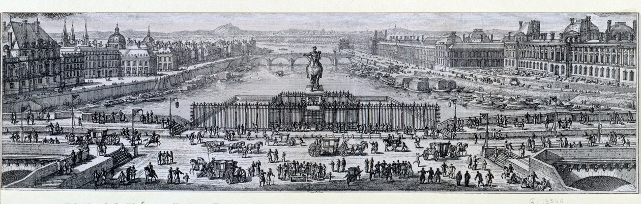 Widok na Pont Neuf w Paryżu. Grawerowanie z końca XVII Paryża, Musee Carnavalet autorstwa Unknown artist