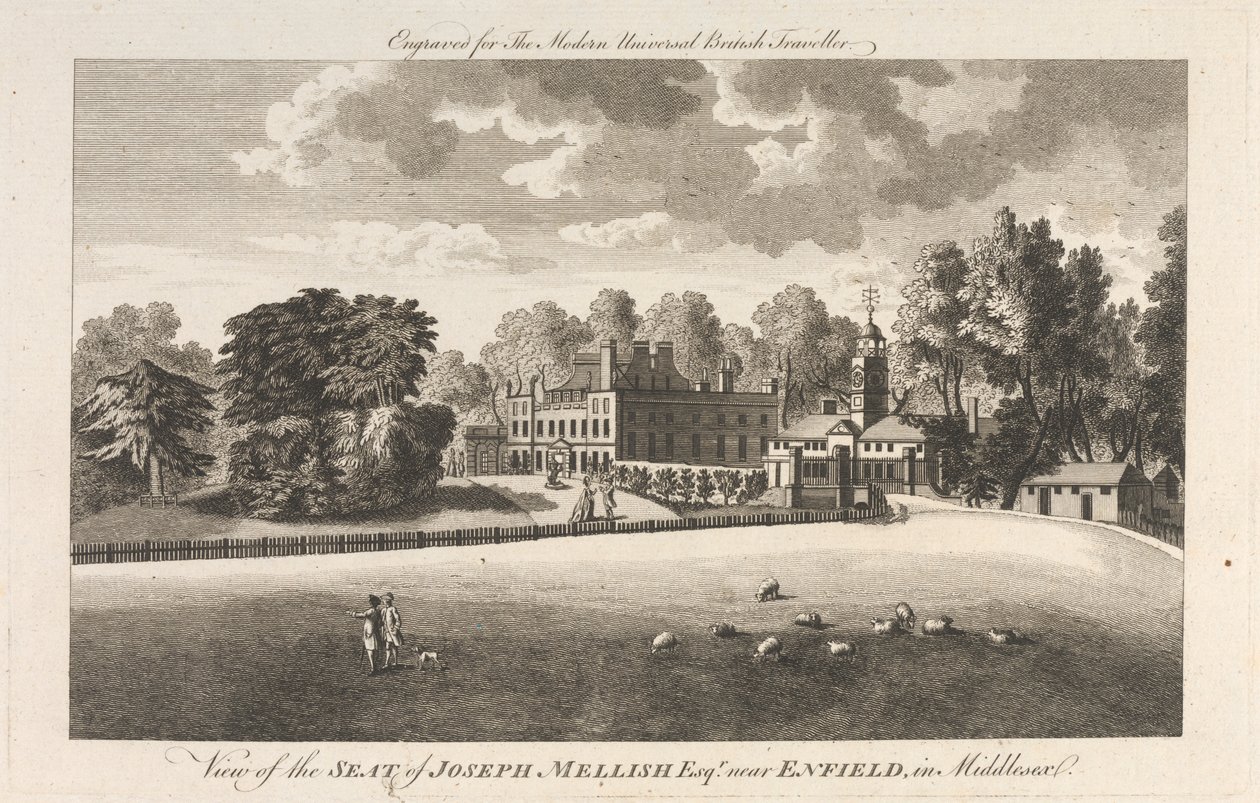 Widok siedziby Josepha Mellisha, Esquire w pobliżu Enfield w Middlesex, Outer Suburb - North autorstwa Unknown artist