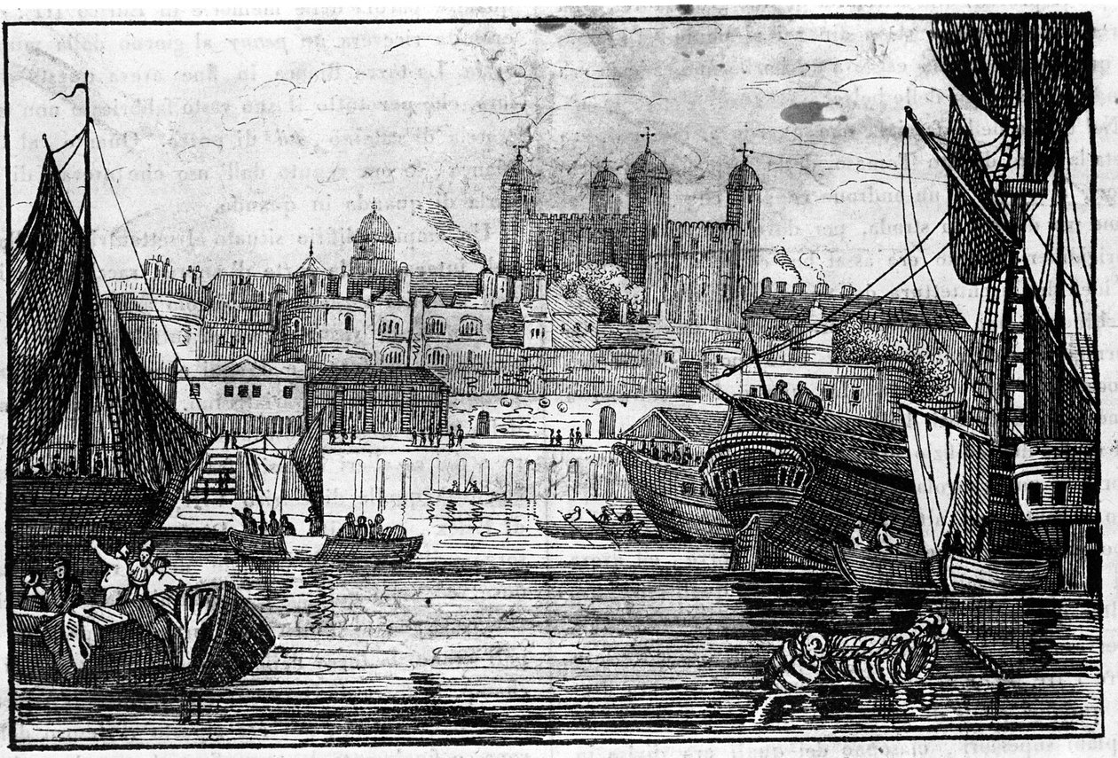 Widok na Tower of London i Tamizę pod koniec XVIII wieku Grawer autorstwa Unknown artist
