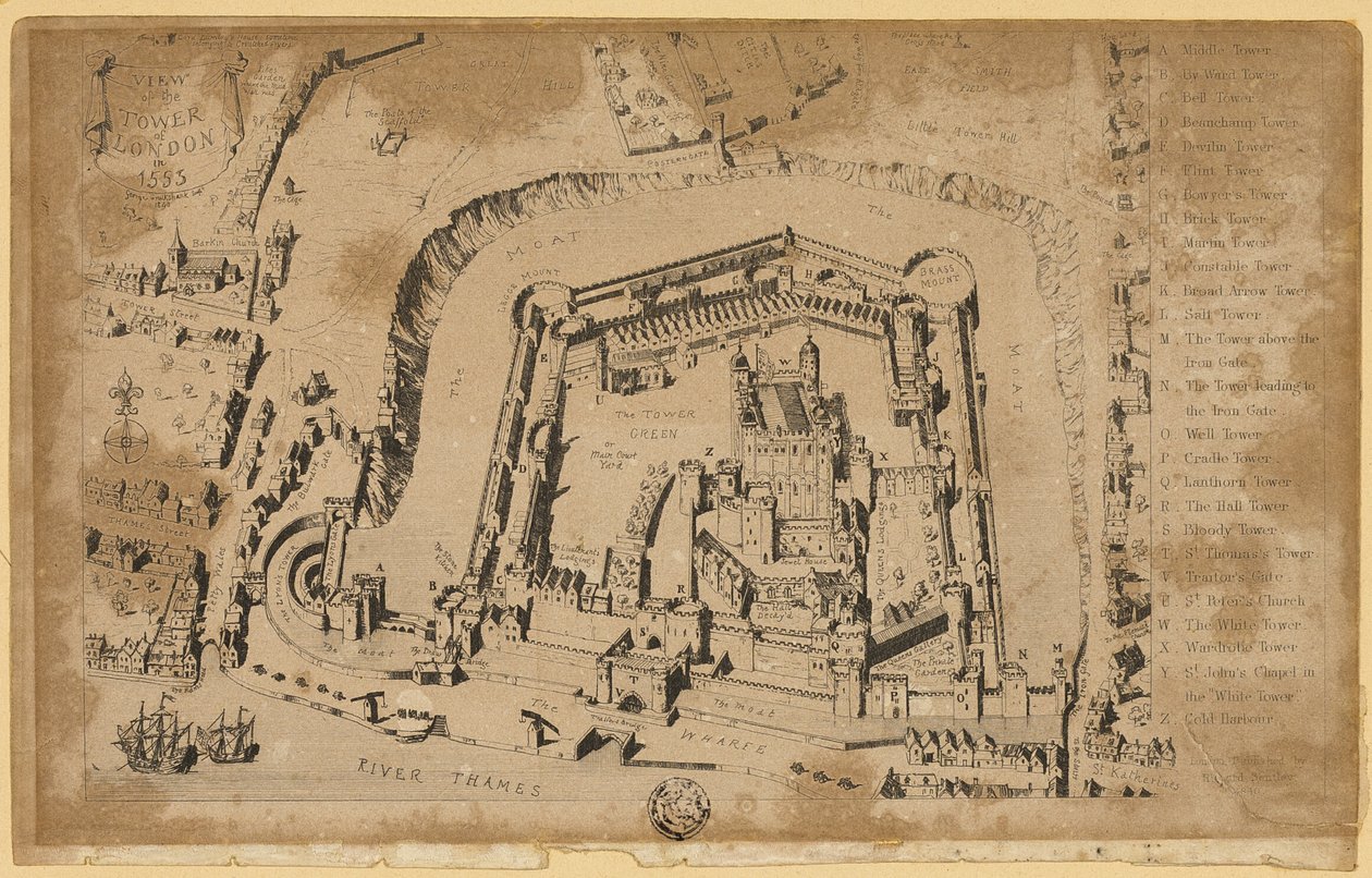 Widok na Tower of London w 1553 r. autorstwa Unknown artist