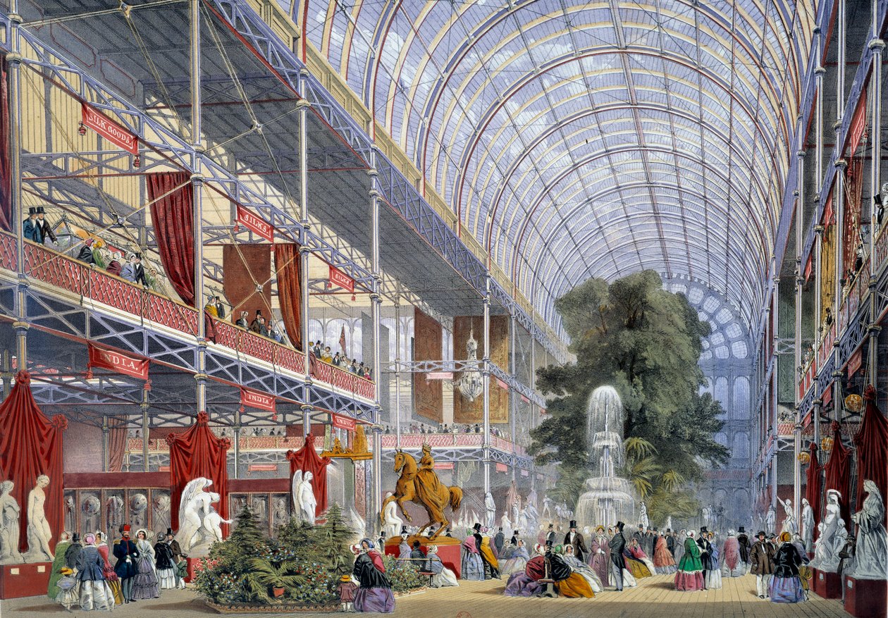 Widok na wystawę światową w Crystal Palace, zbudowanym na tę okazję przez Josepha Paxtona, w 1851 roku w Londynie autorstwa Unknown artist