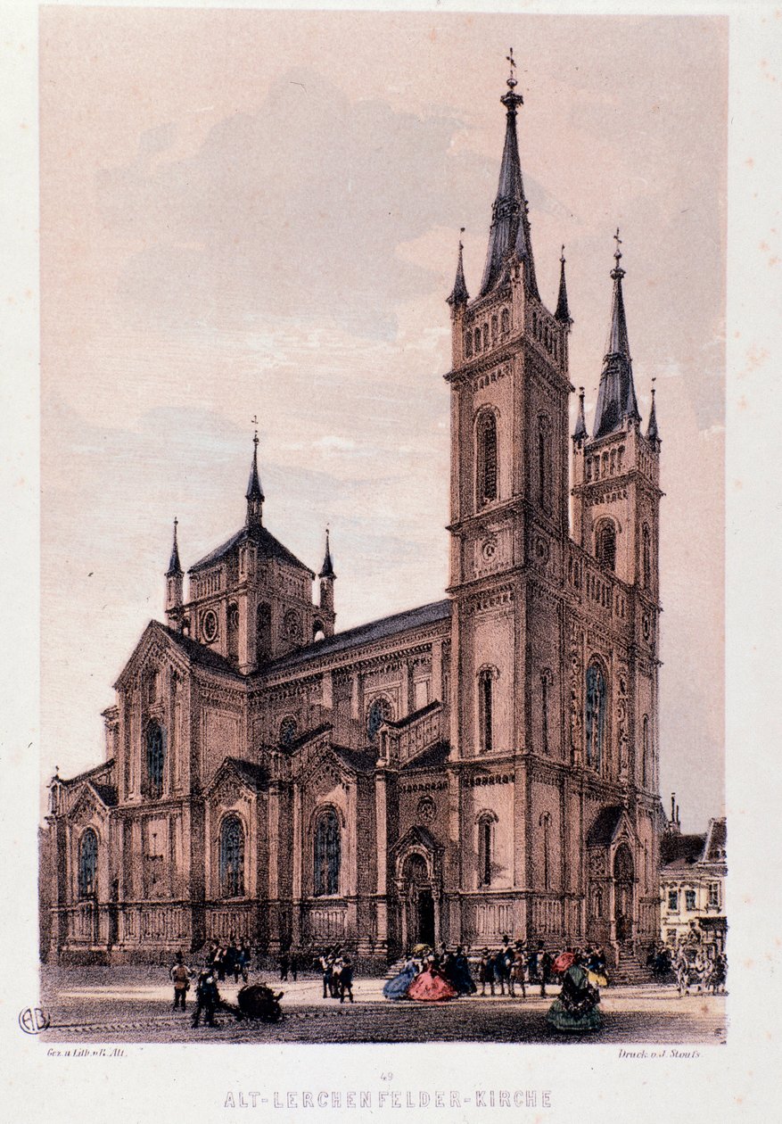 Widok kościoła Lerchenfelder w Wiedniu. Grawer Austria z 1830 r. Kolekcja prywatna autorstwa Unknown artist