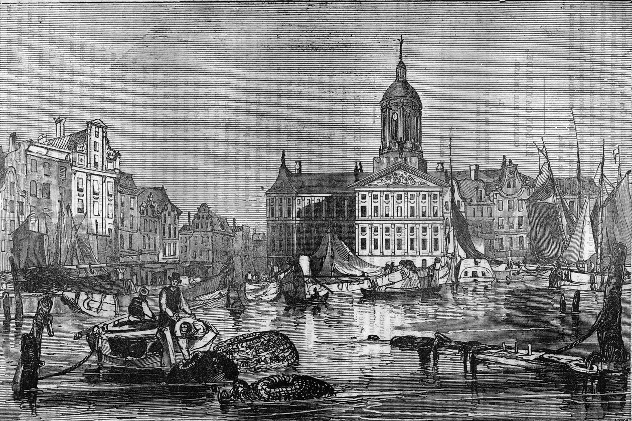 Widok na Amsterdam i stary ratusz w XIX wieku. autorstwa Unknown artist